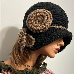 Elegant Black and Brown Crochet Hat